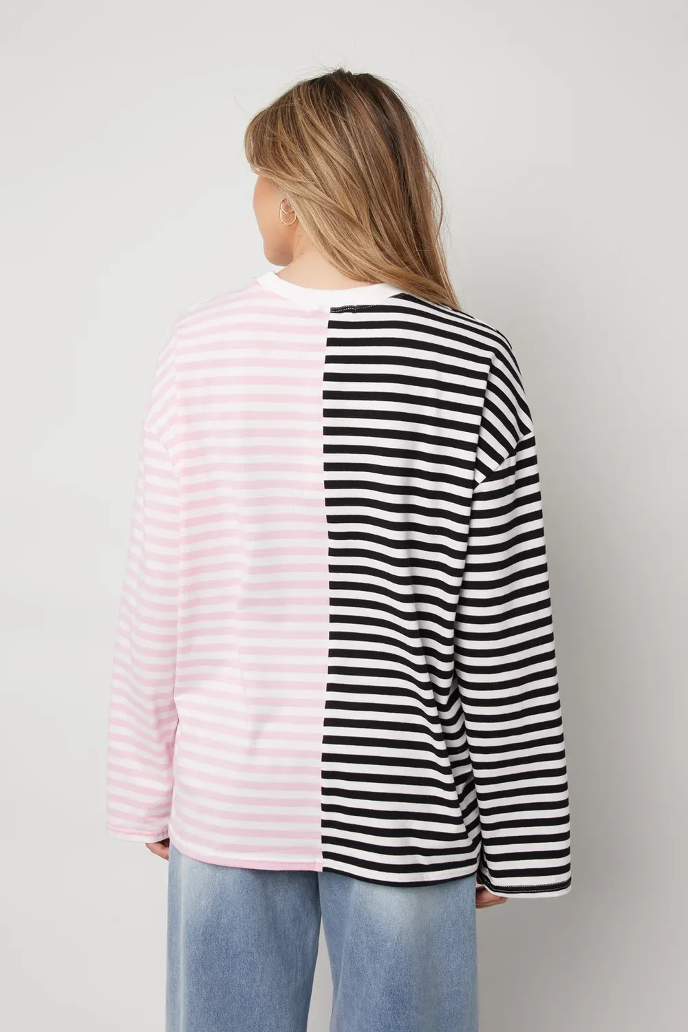 Longsleeve Blocked Stripe - Zwart / Roze