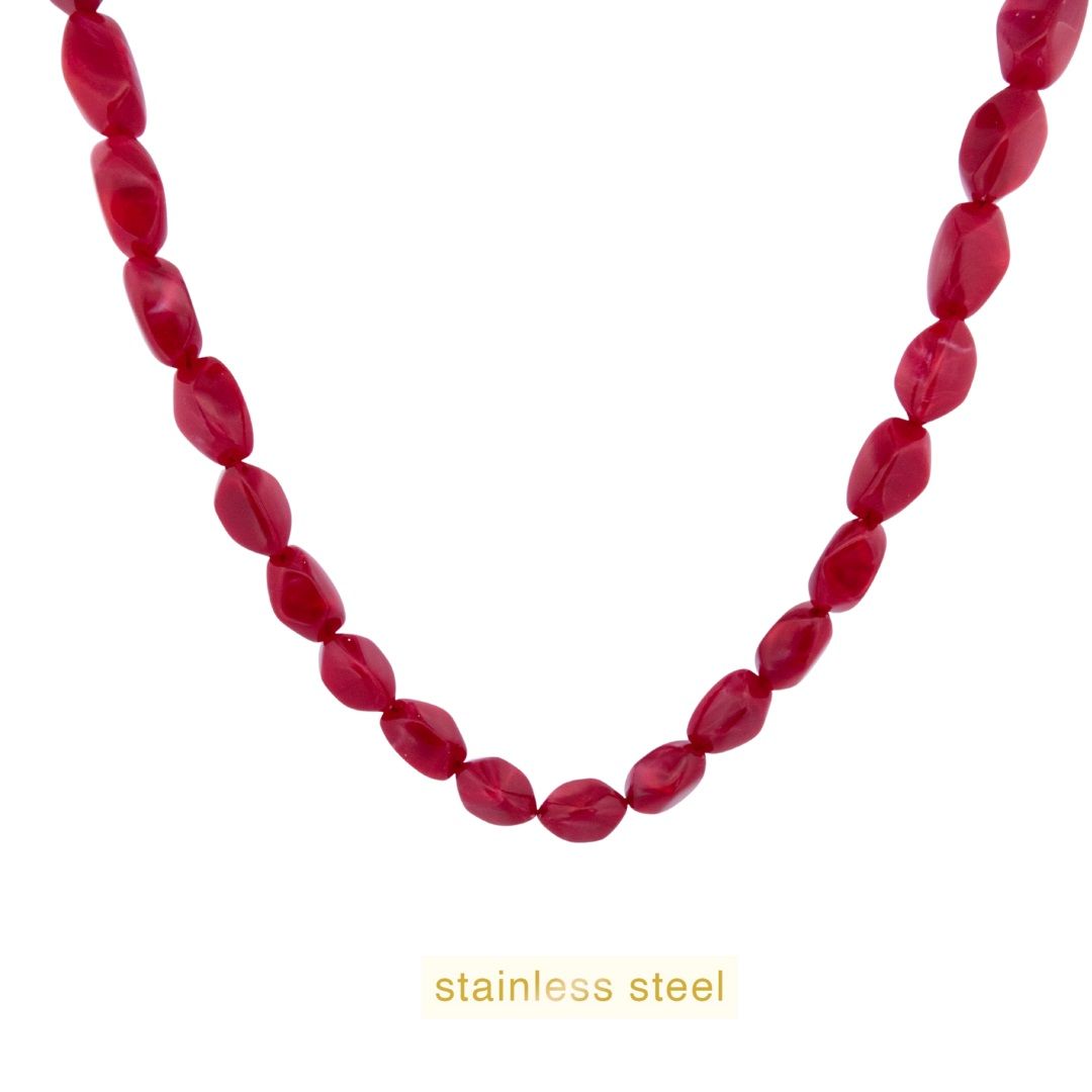 Big Shape Stones Necklace - Burgundy