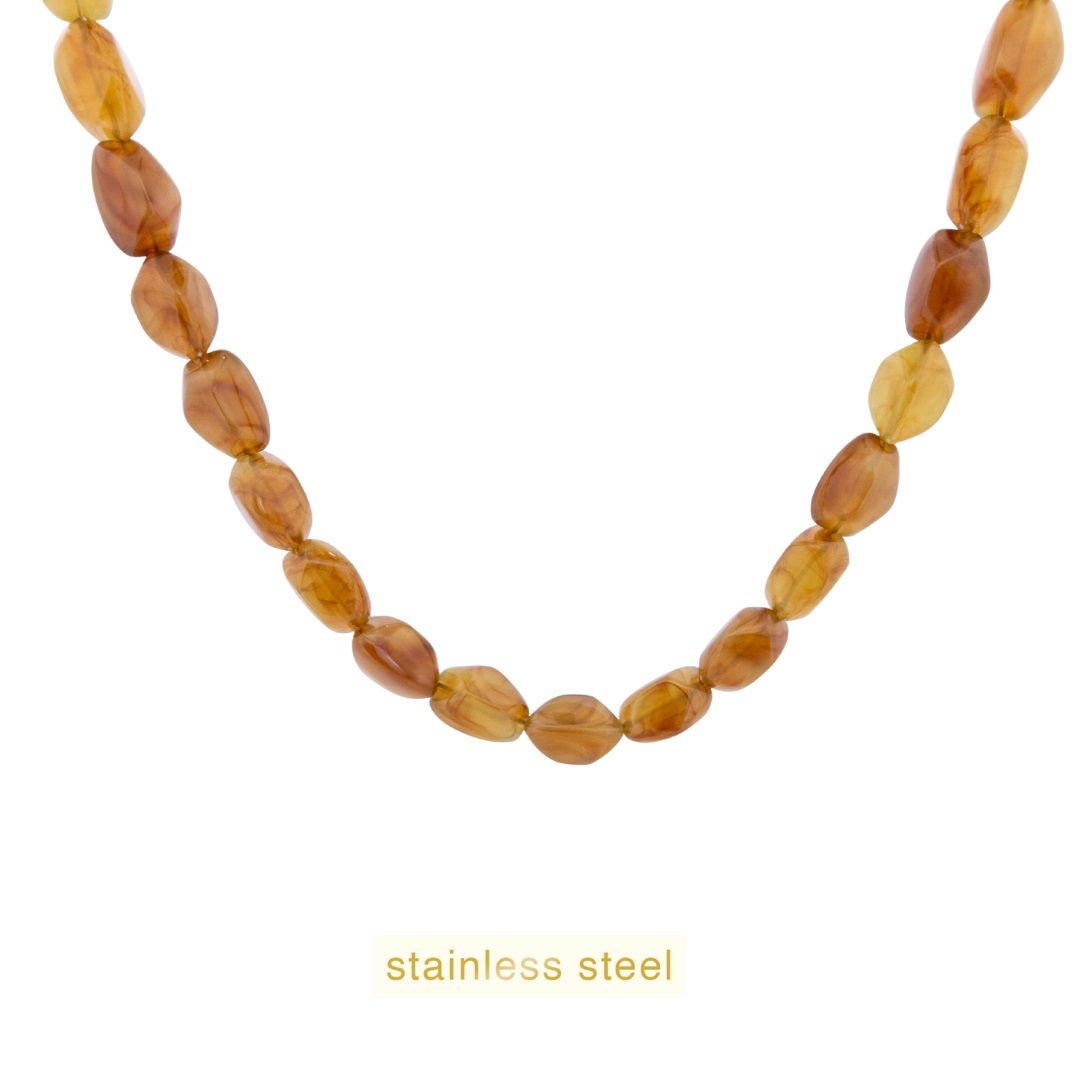 Big Shape Stones Necklace - Olive / Amber