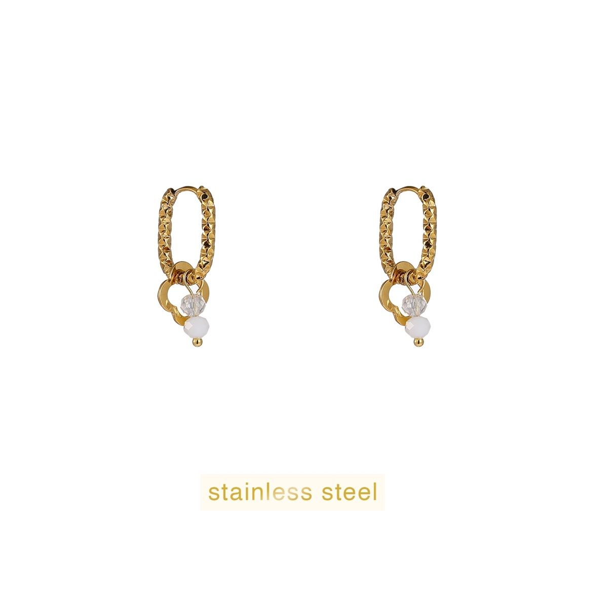 Clover Stone Hoop - White / Gold