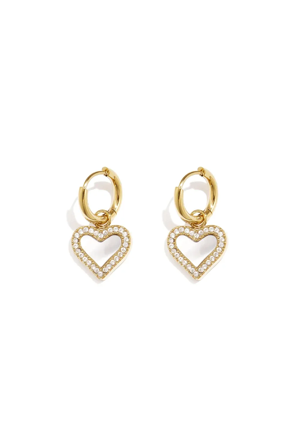 Hartjes Oorbel Strass &amp; Parel - Goud