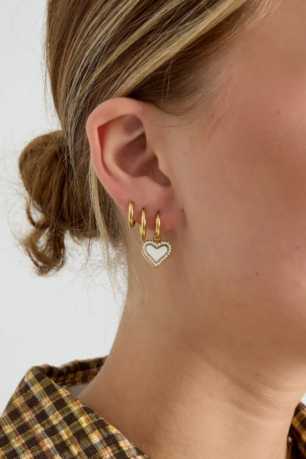 Hartjes Oorbel Strass &amp; Parel - Goud
