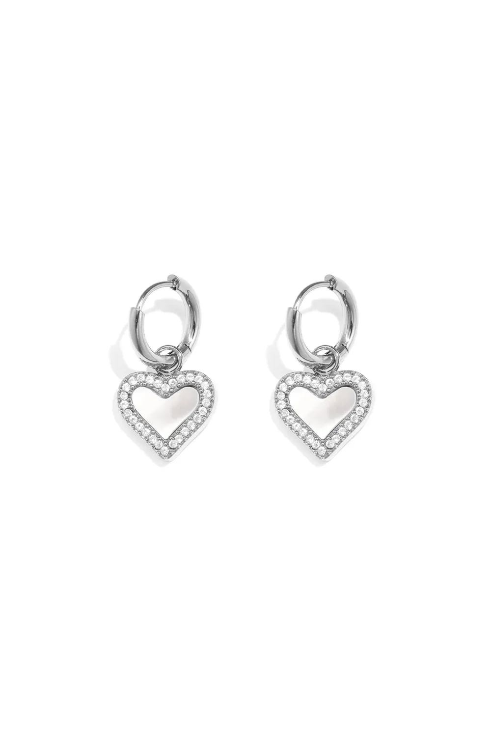 Hartjes Oorbel Strass &amp; Parel - Zilver