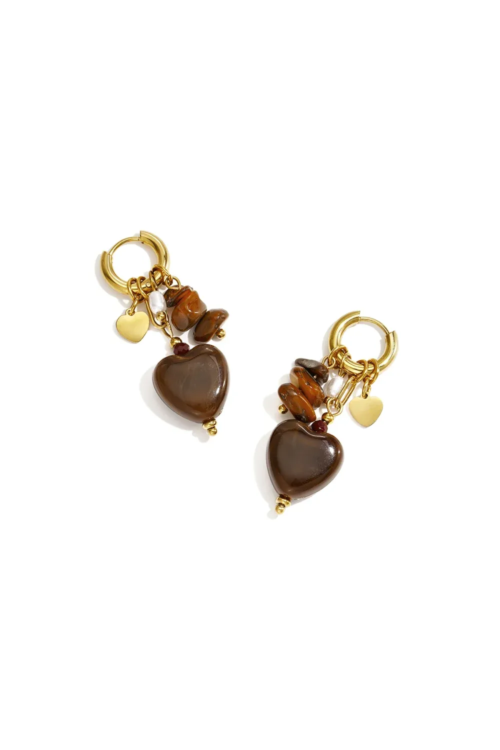 Beads Hoop Brown Heart - Gold