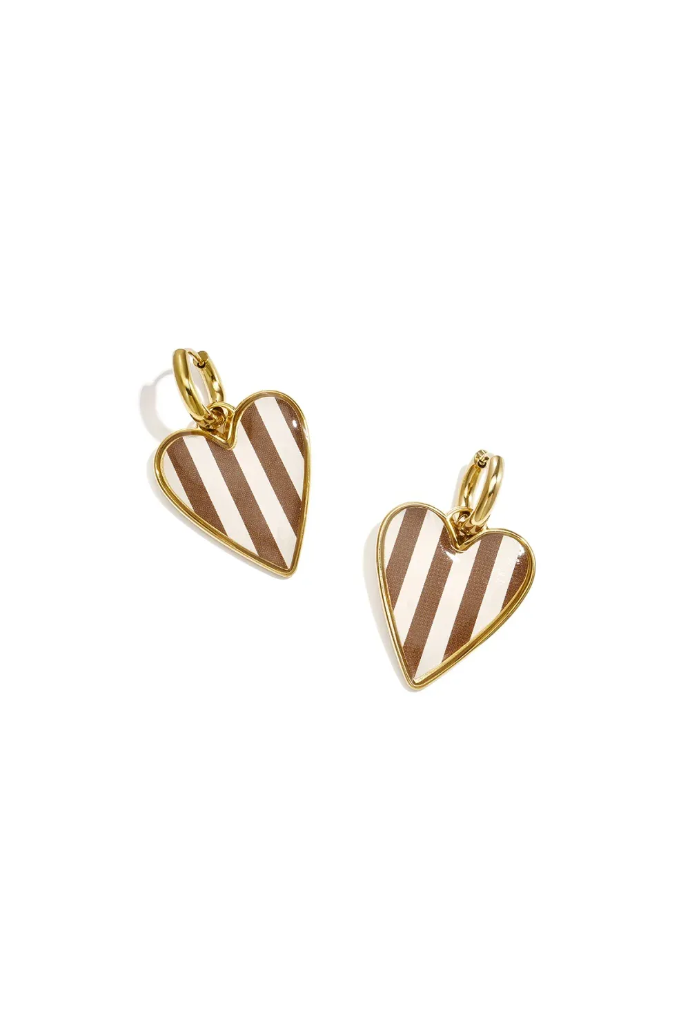 Heart Stripes Oorbel - Beige / Brown