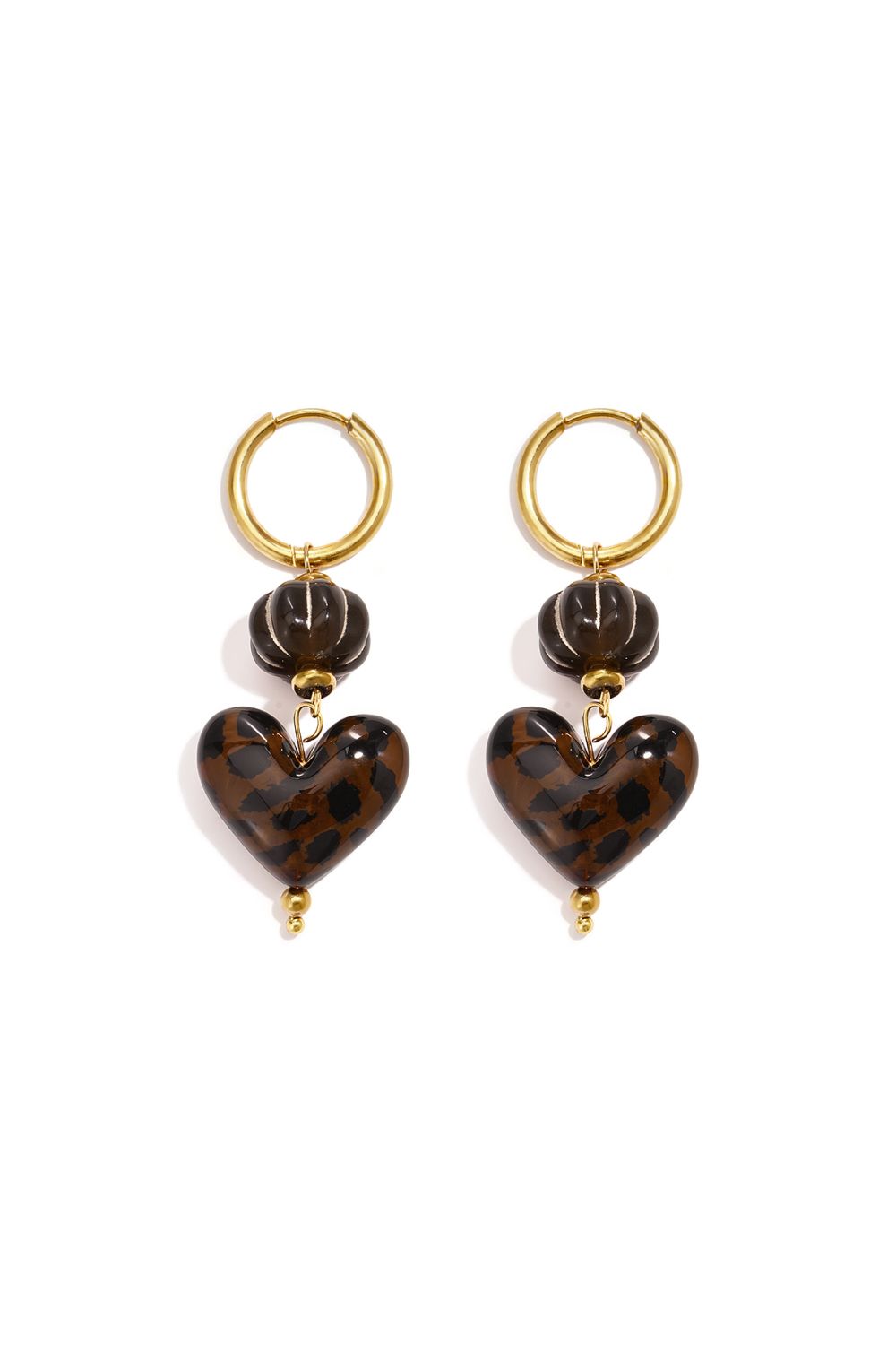 Brown Hoop Hearts - Gold