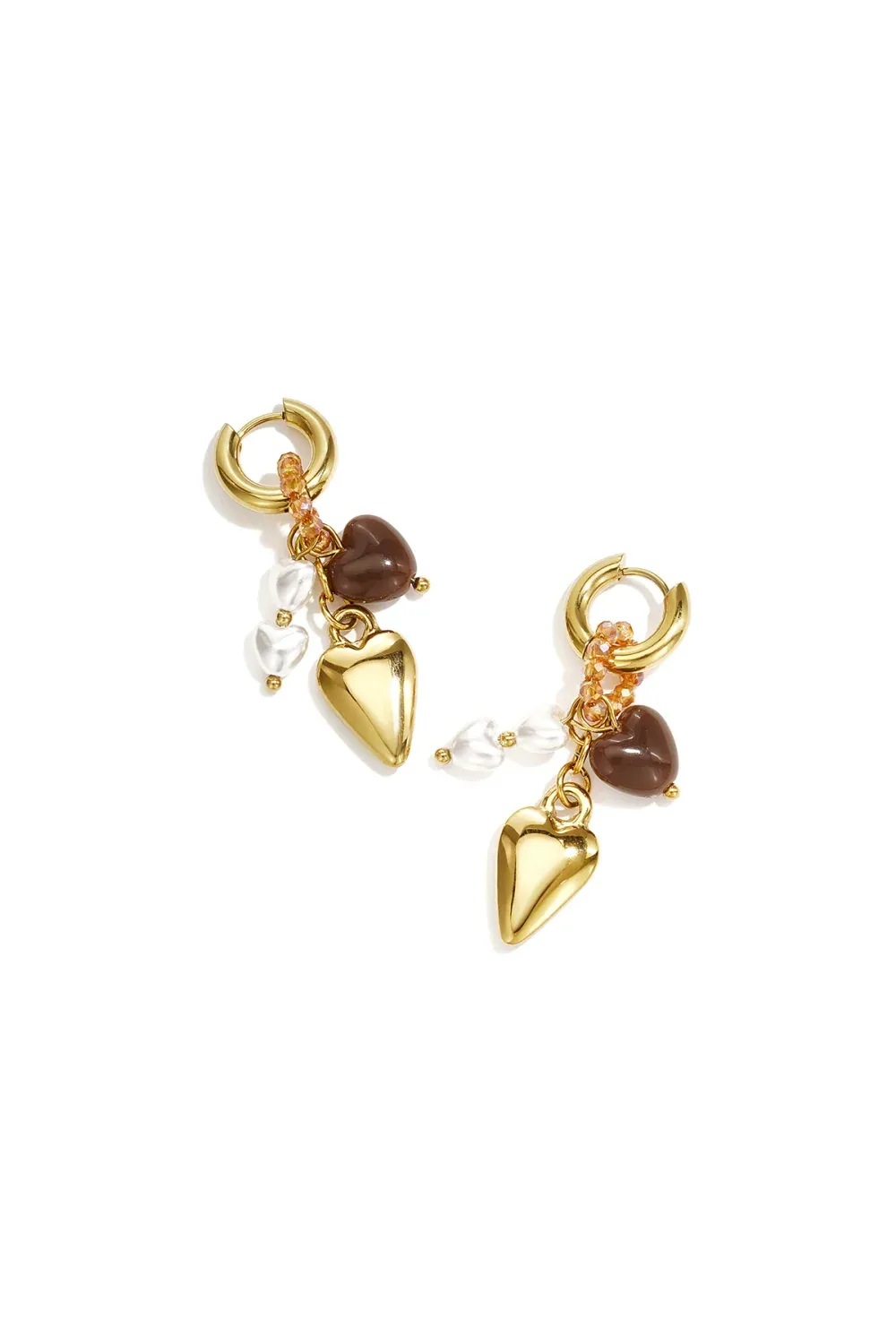 Beads Hoops Hearts - Pearl / Brown / Amber
