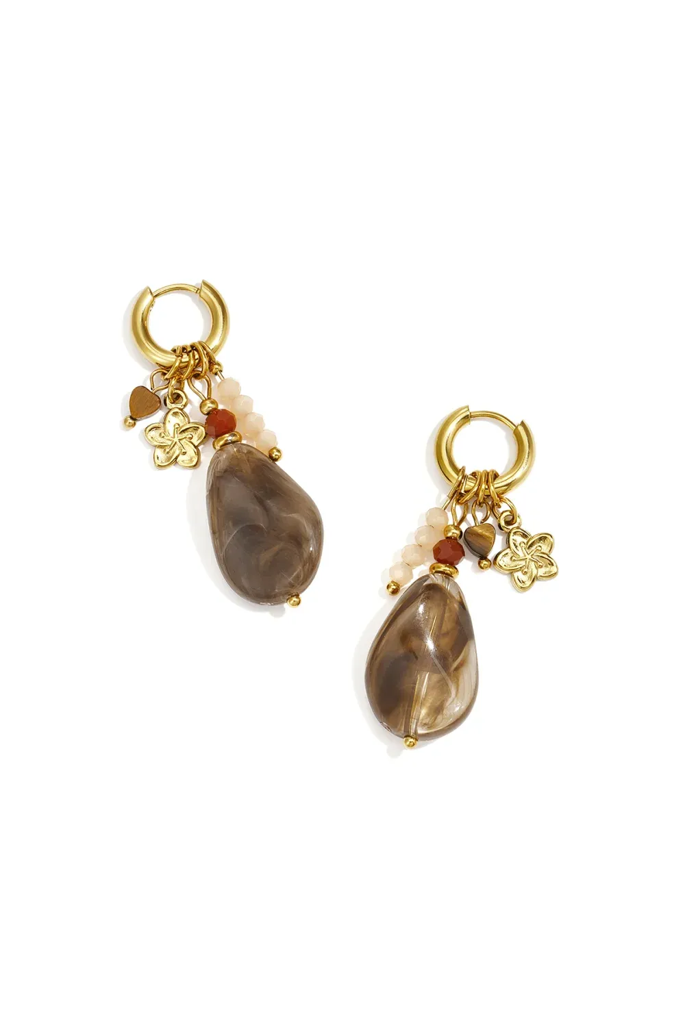 Beads Hoop Oorbel - Brown / Red / Gold