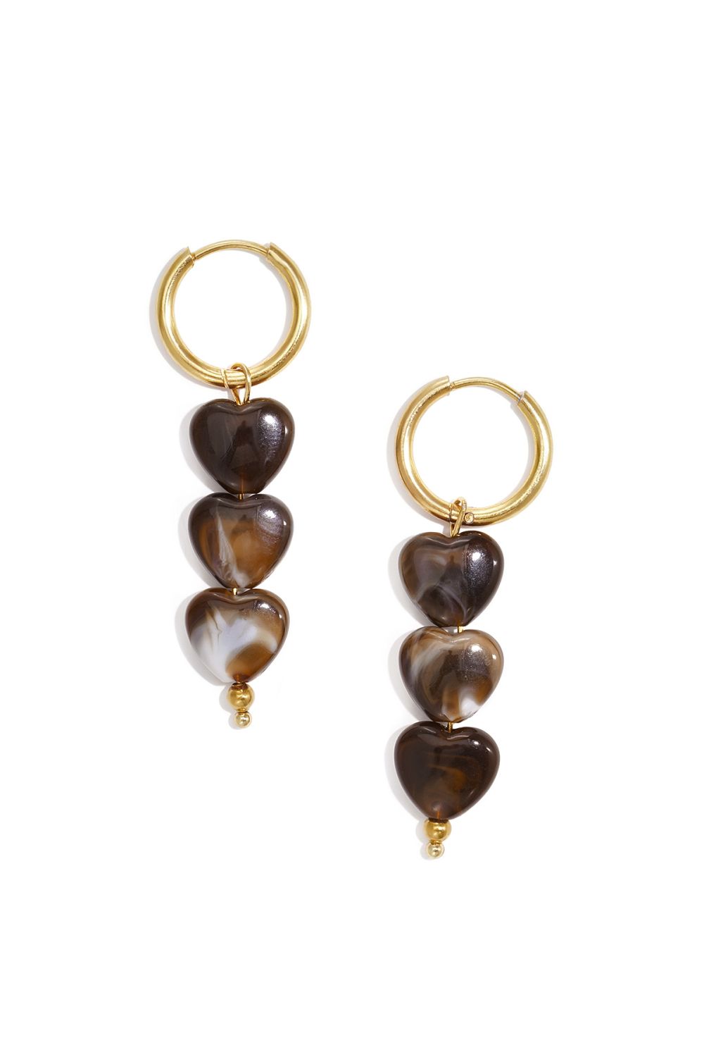 Dangling Hearts Brown - Gold