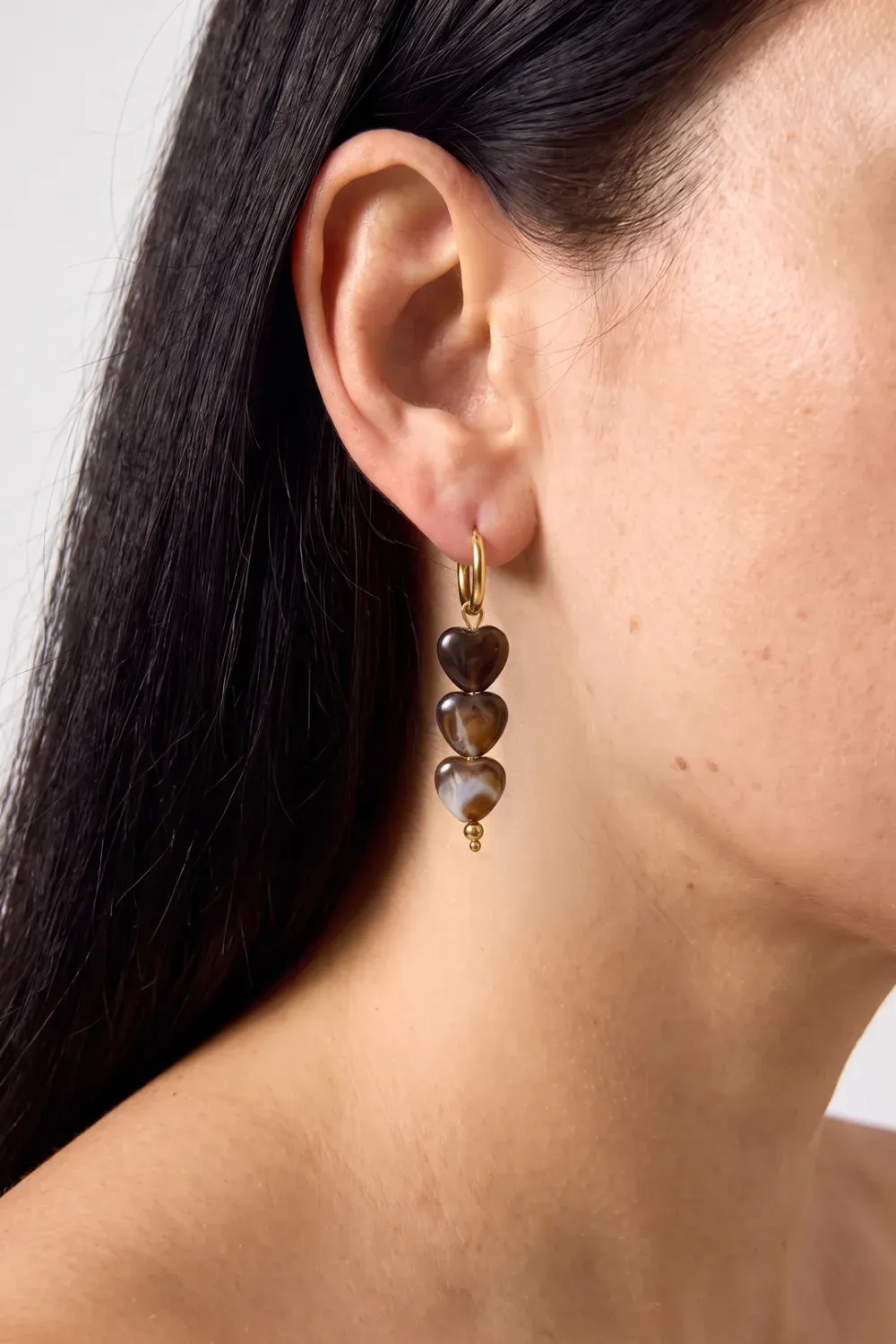 Dangling Hearts Brown - Gold