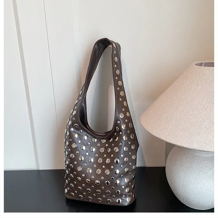 Studded Handbag - Dark Coffee