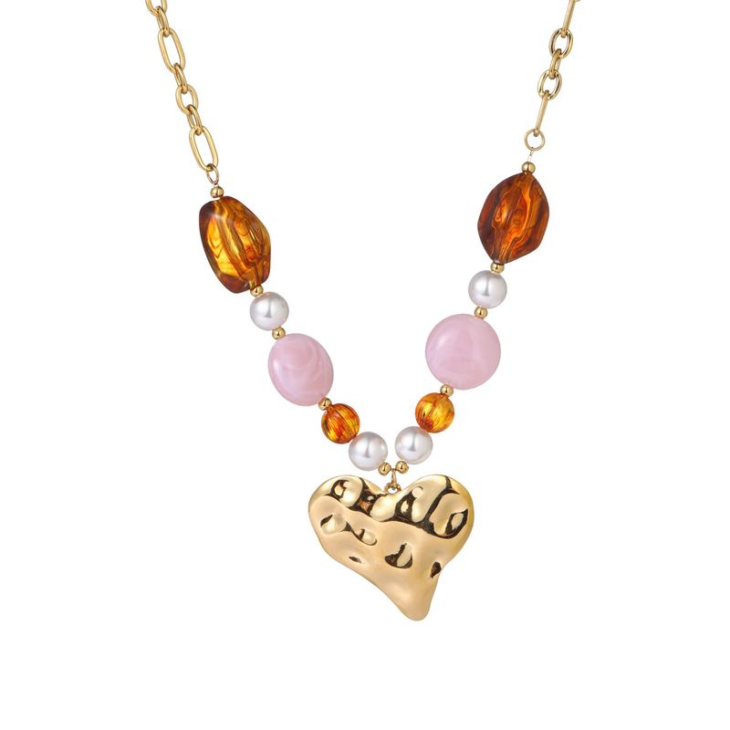 Stones + Heart Necklace  - Gold