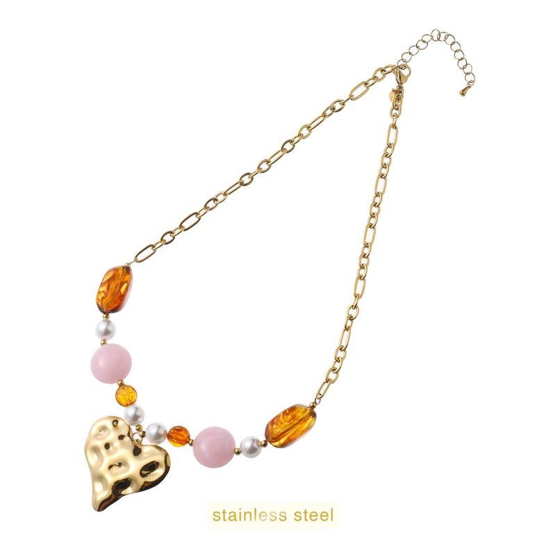 Stones + Heart Necklace  - Gold