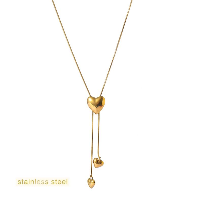 Long Y Hollow Hearts Necklace - Gold