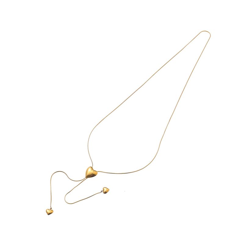 Long Y Hollow Hearts Necklace - Gold