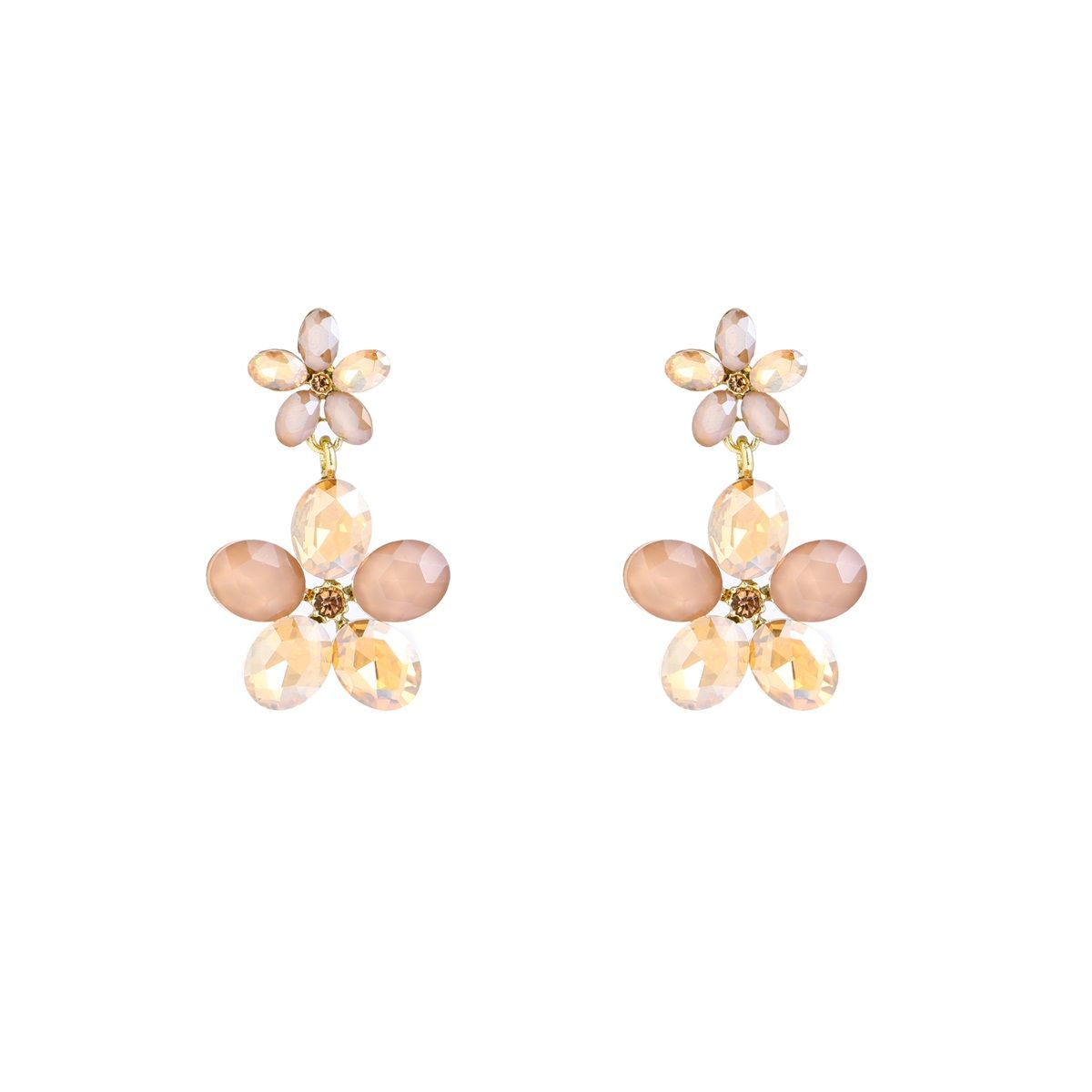 Double Flower Earrings - Gold + Taupe