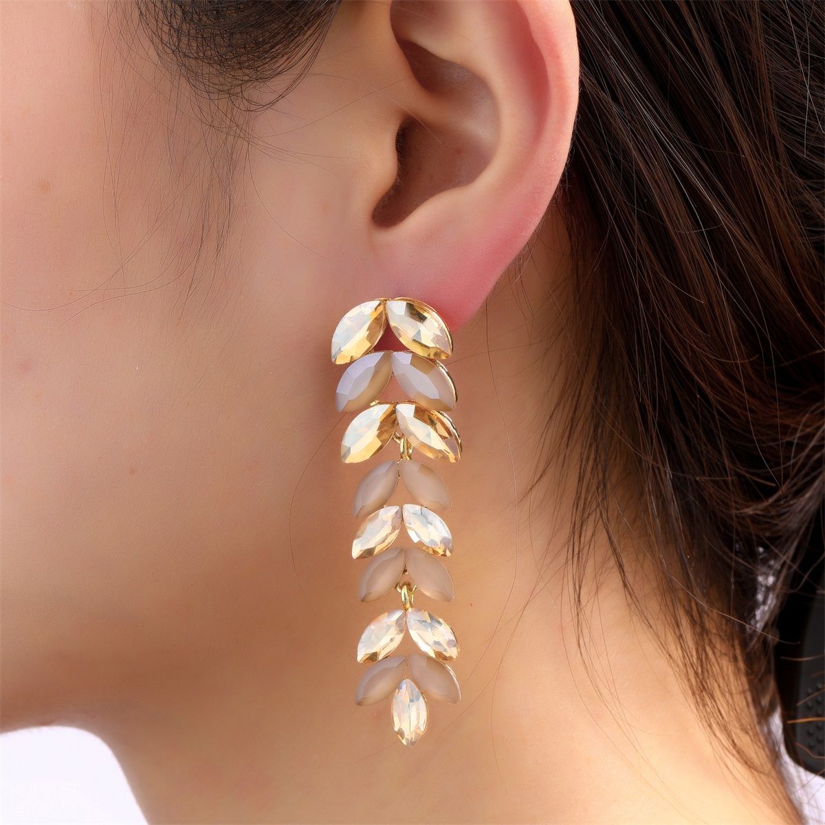 Fountain Dangle Earrings - Gold + Taupe