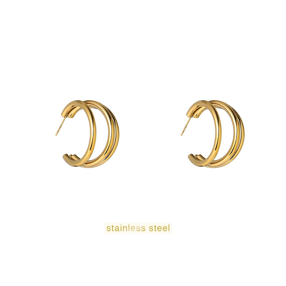 Fine 3 Lines Hoop - 30mm - Gold