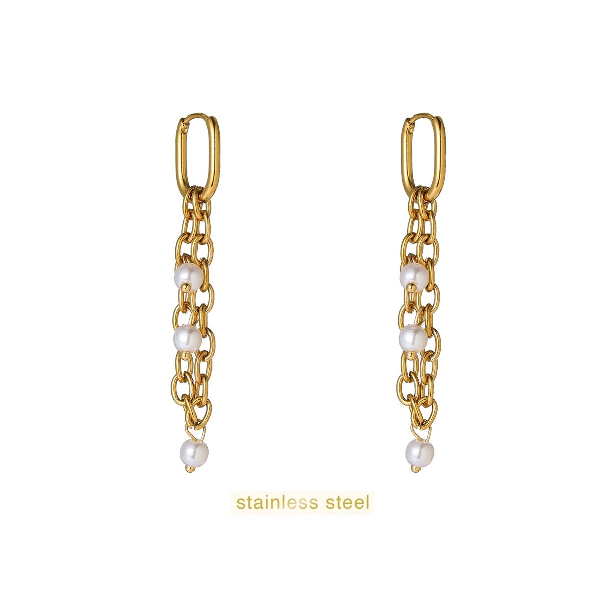 Pearl Chain Hoop - Gold