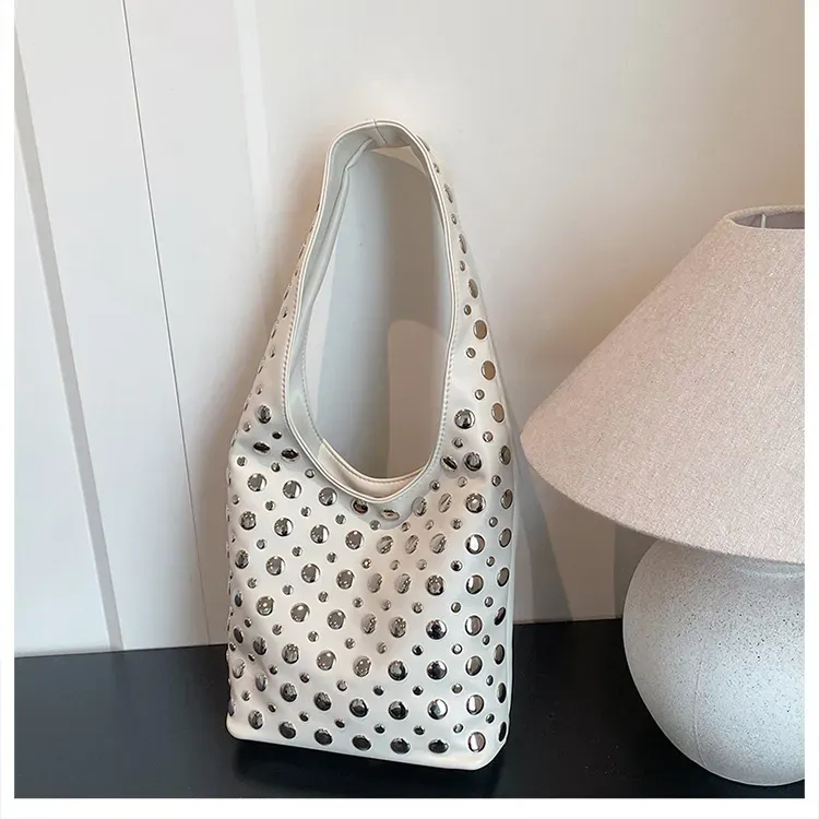 Studded Handbag - Creme / Beige