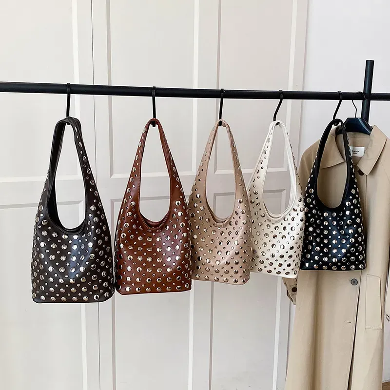 Studded Handbag - Creme / Beige