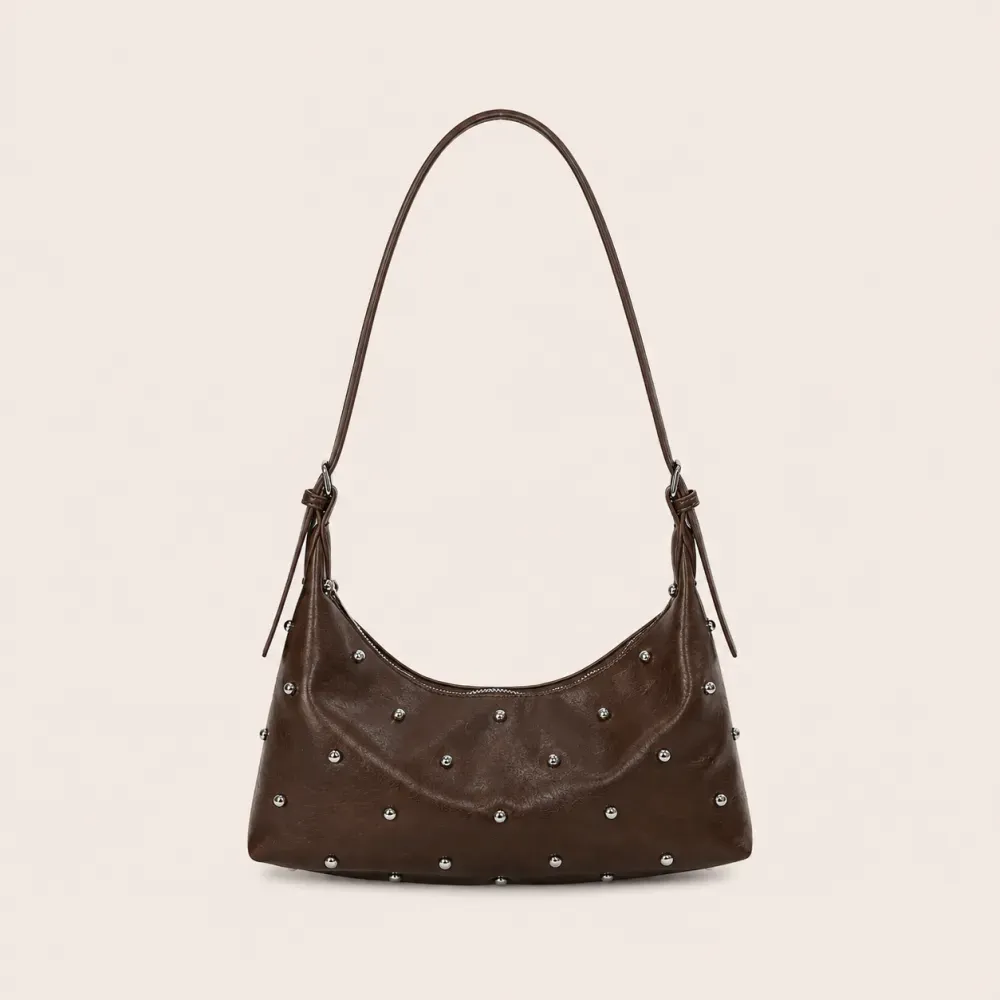 Studded Handbag Silver - Dark Coffee