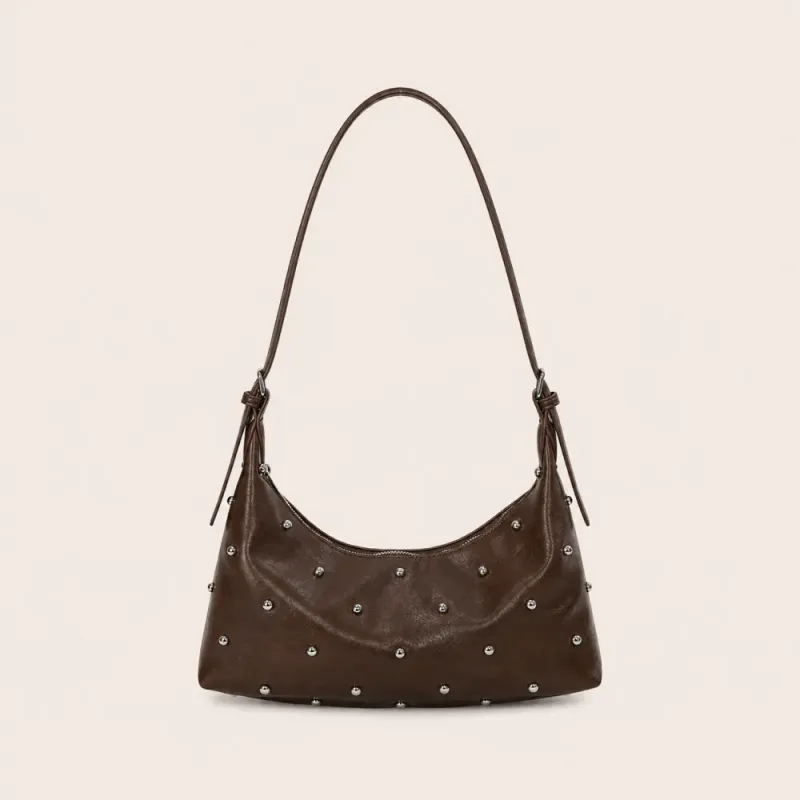 Studded Handbag Silver - Dark Coffee