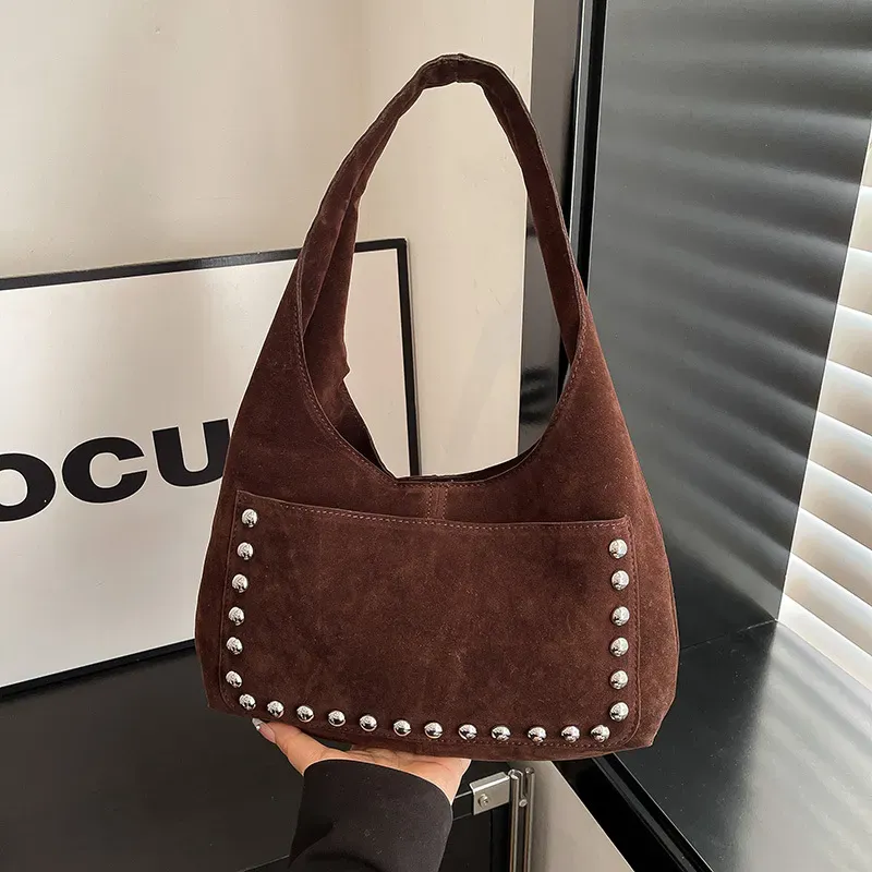Casual Handbag Suede - Dark Coffee