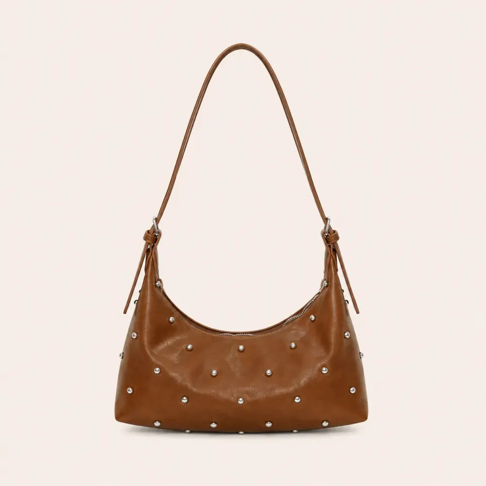 Studded Handbag Silver - Brown
