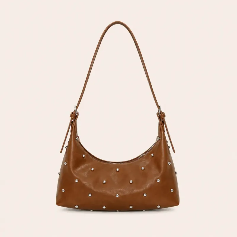 Studded Handbag Silver - Brown