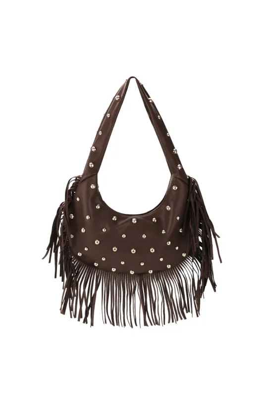 Studded Handbag - Dark Brown