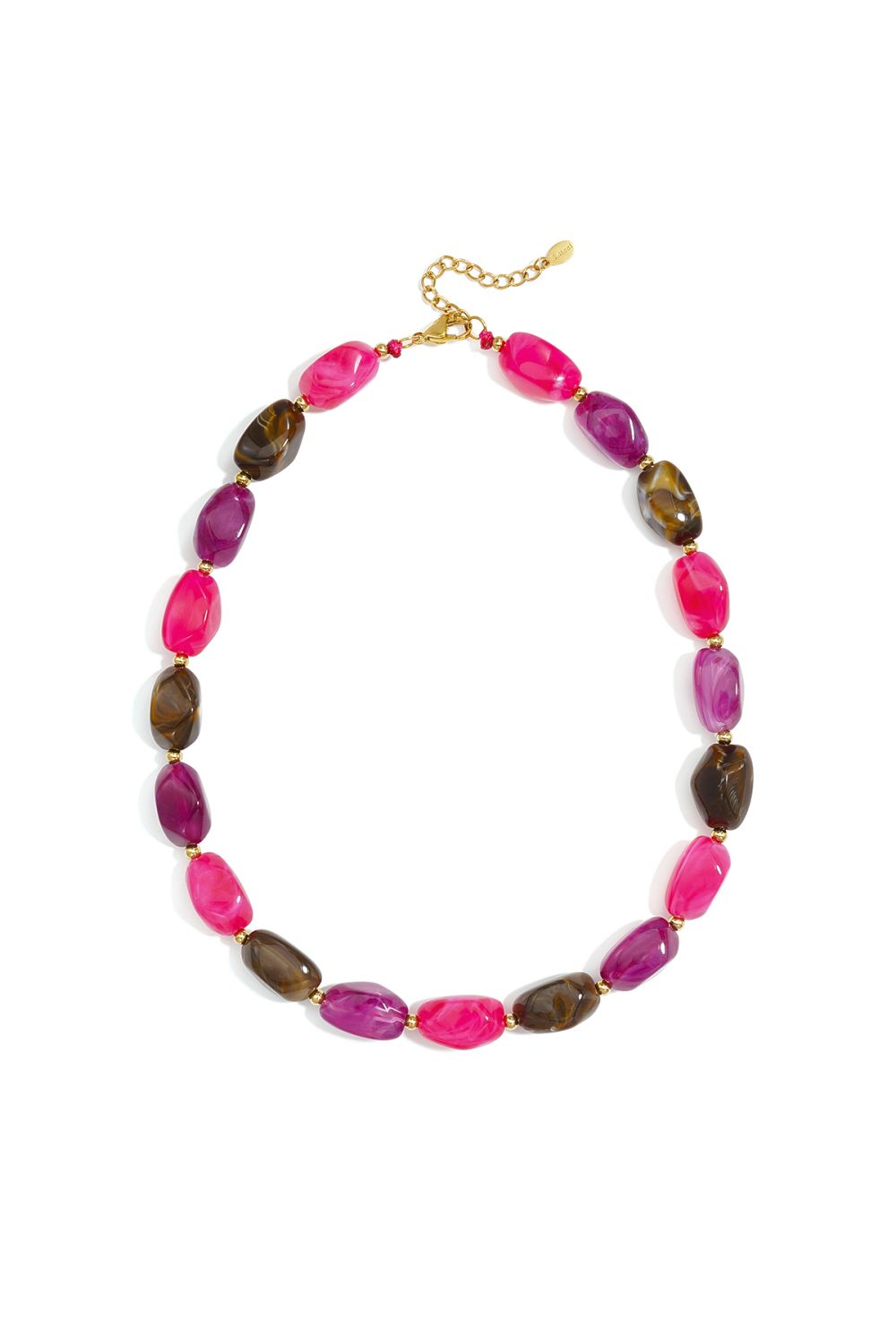 Acrylic Beaded Necklace - Fuchsia / Purple / Brown