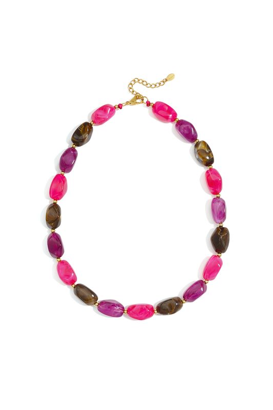 Acrylic Beaded Necklace - Fuchsia / Purple / Brown