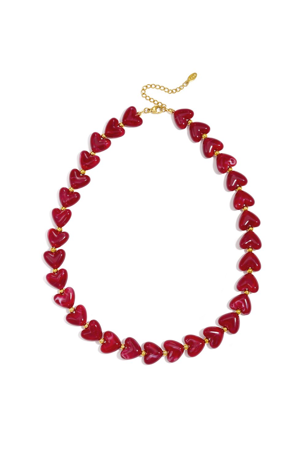 Hartjes Kralen Ketting - Wine Red