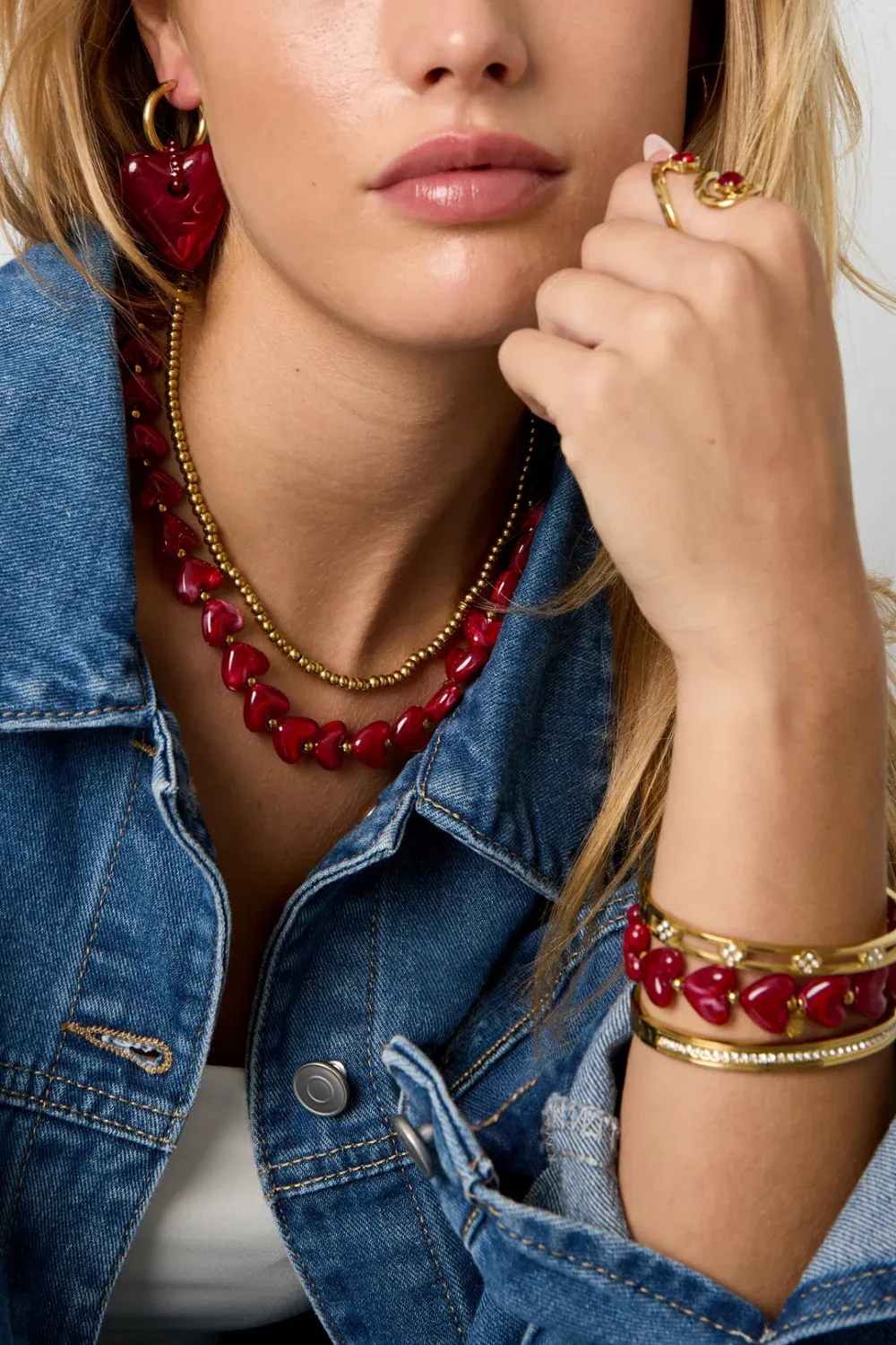 Hartjes Kralen Ketting - Wine Red