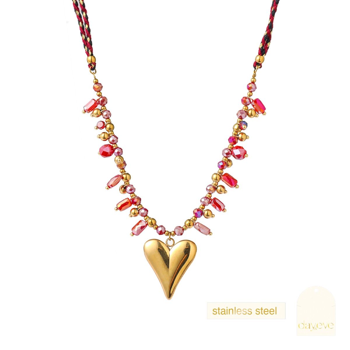Heart + Beads Necklace - Burgundy / Pink