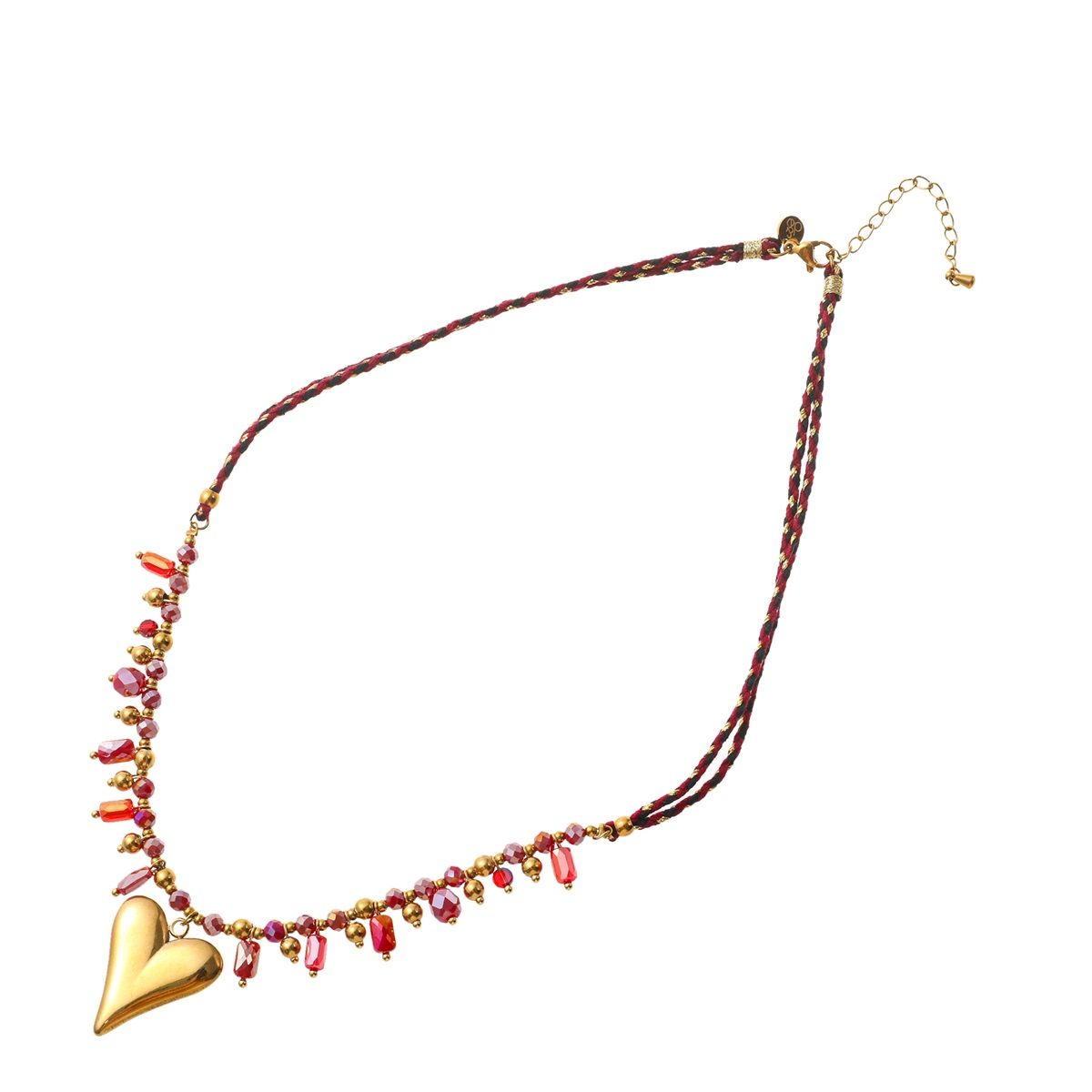 Heart + Beads Necklace - Burgundy / Pink