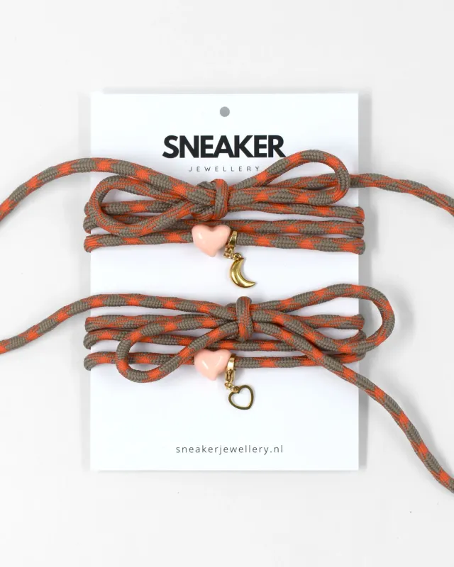 Veters Set + Charms - Grijs / Oranje