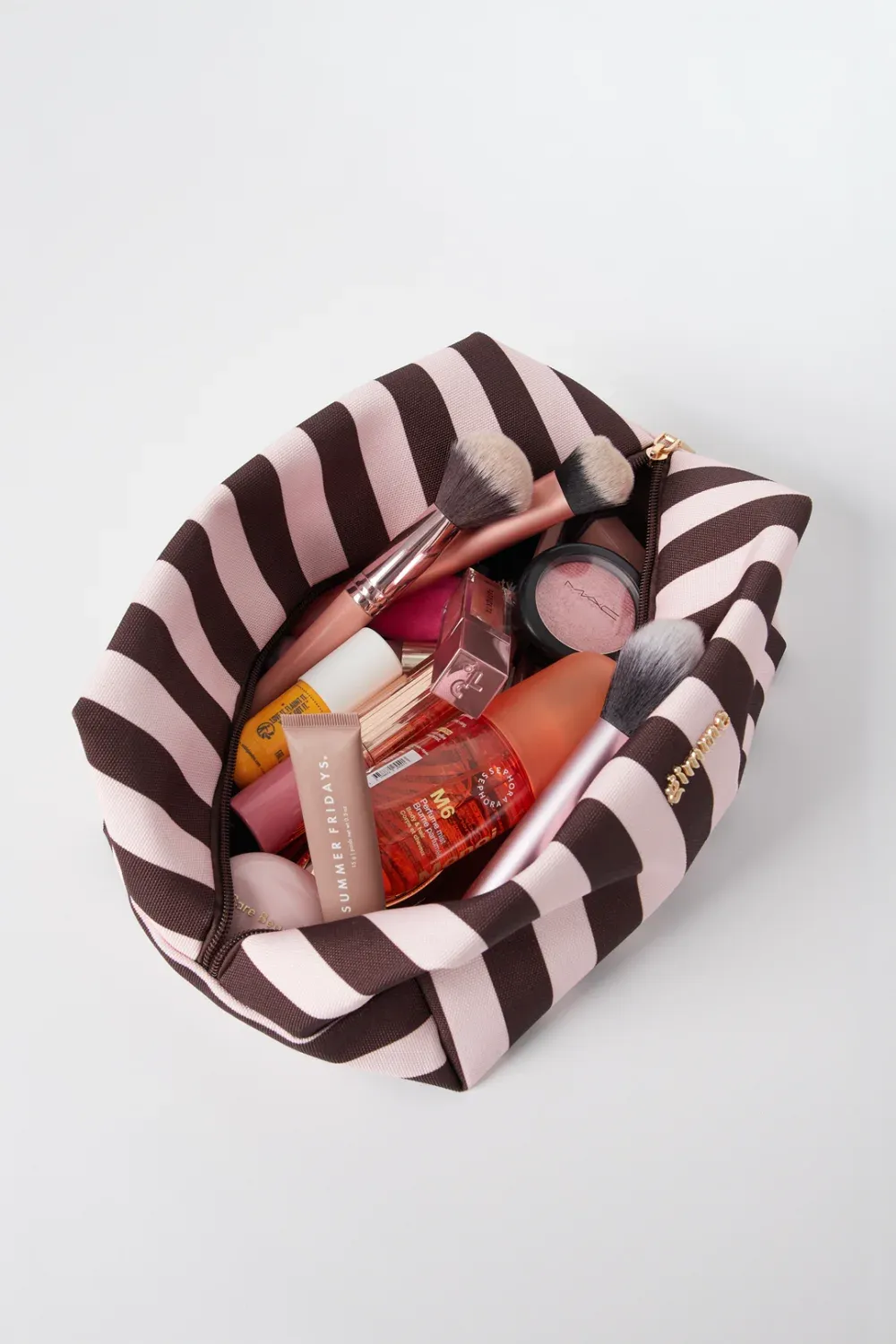 Make Up Tasje XL Gestreept - Roze / Bruin