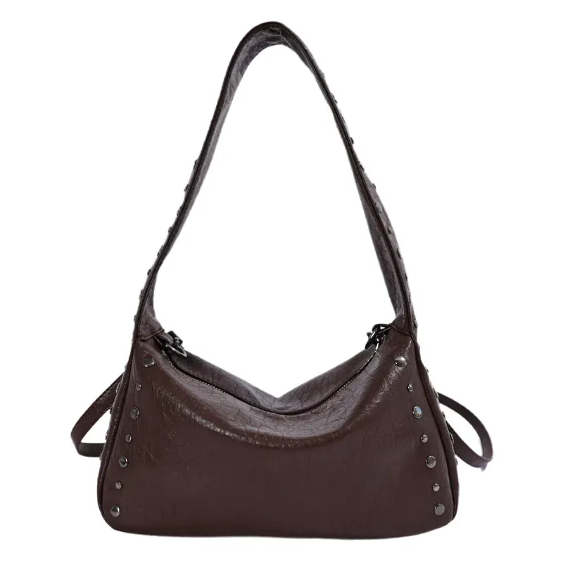 Shoulder Bag - Coffee Brown / Silver Studs