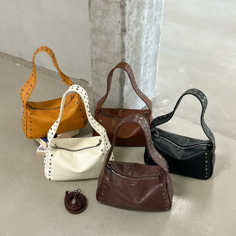 Shoulder Bag - Coffee Brown / Silver Studs