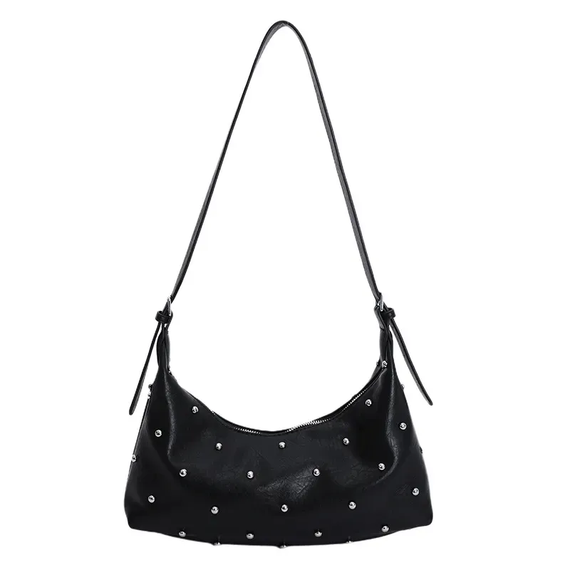 Studded Handbag - Black / Silver Studs