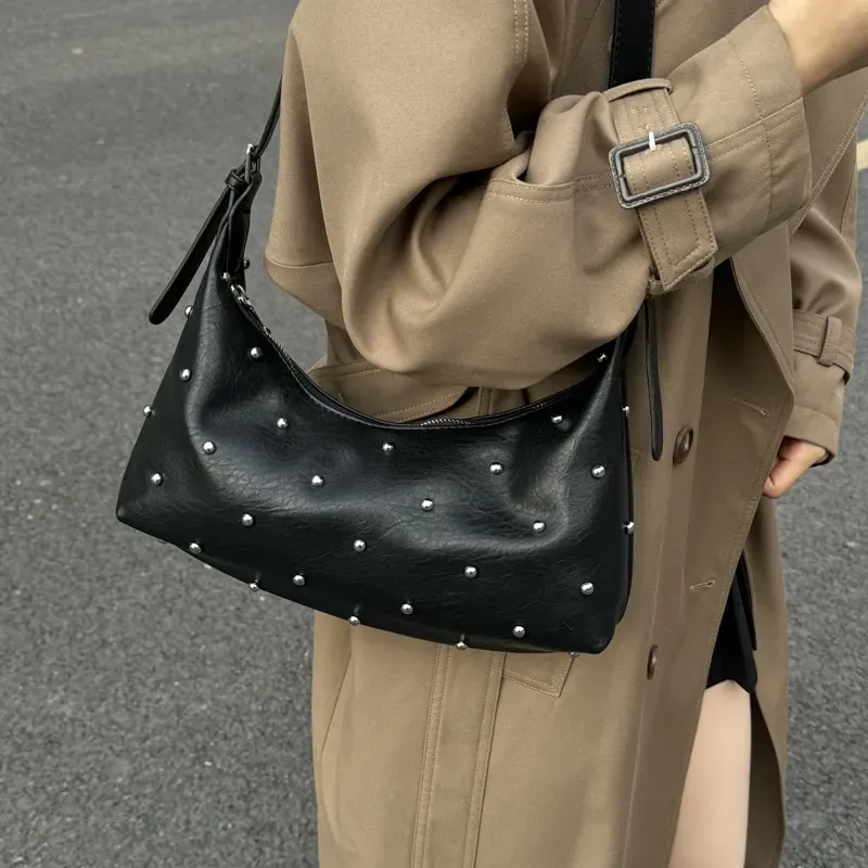 Studded Handbag - Black / Silver Studs