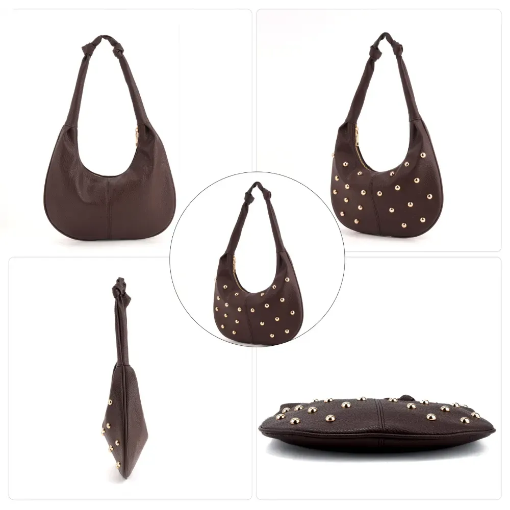 Handbag - Brown / Gold Studs