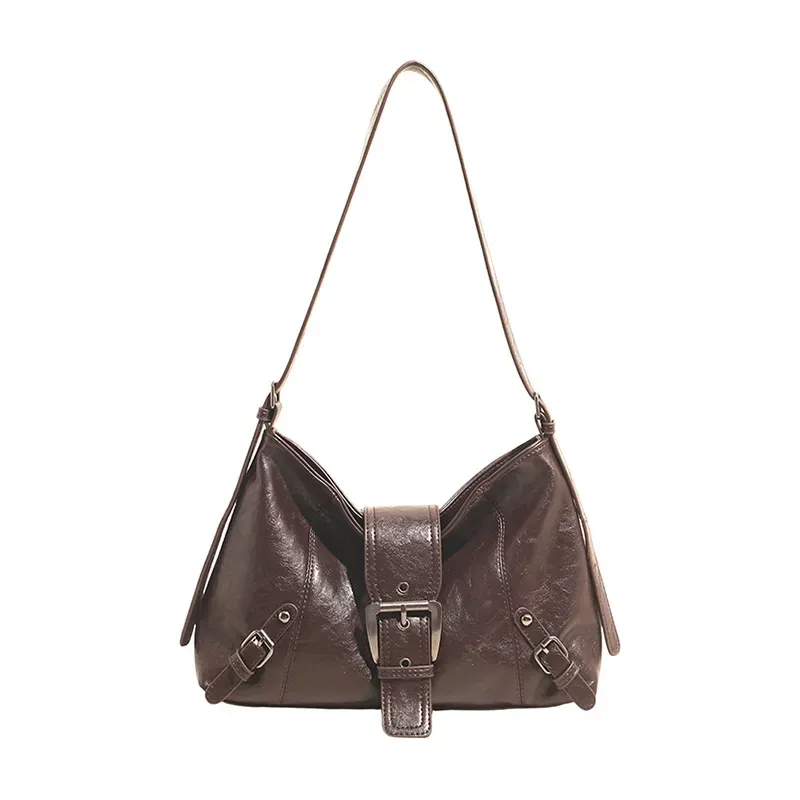 Shoulder Bag with Buckle - Coffee Brown
