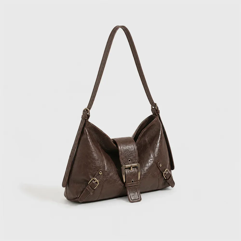 Shoulder Bag with Buckle - Coffee Brown