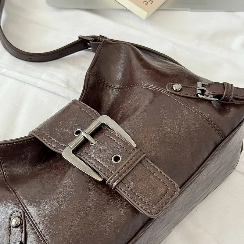 Shoulder Bag with Buckle - Coffee Brown