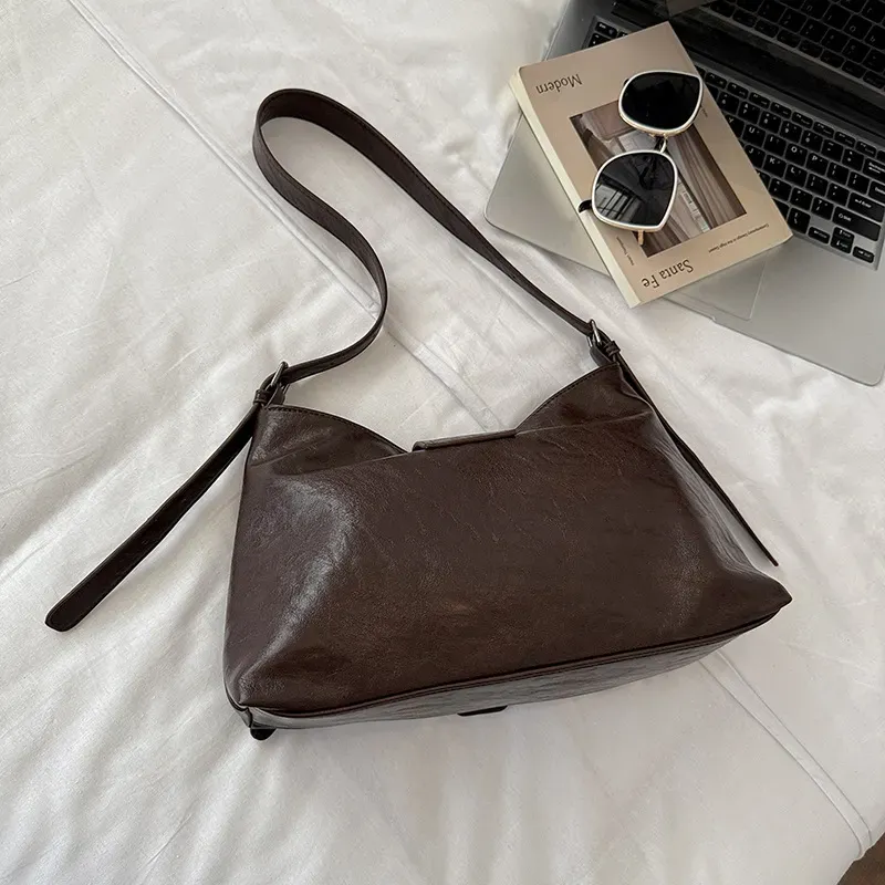 Shoulder Bag with Buckle - Coffee Brown