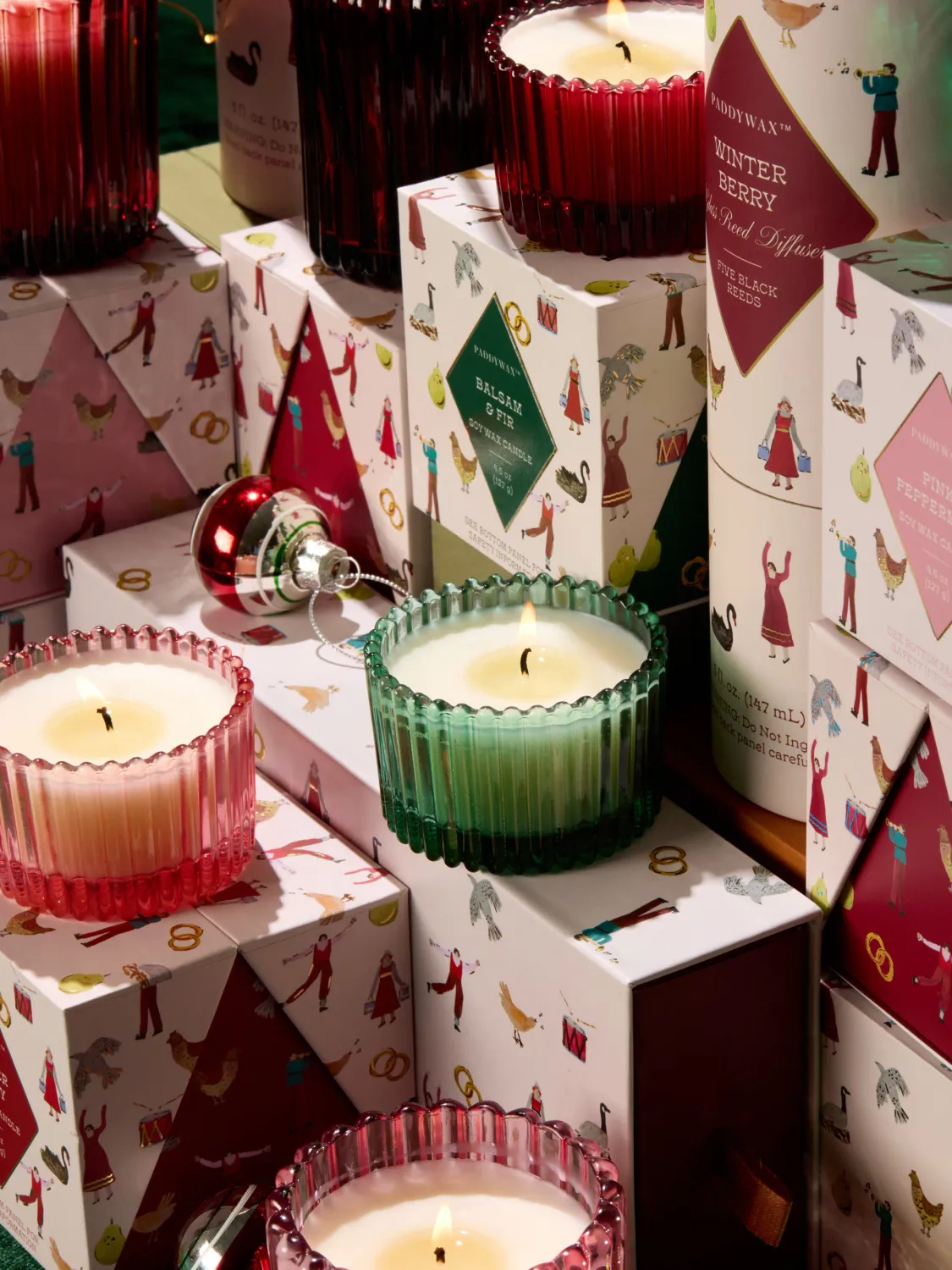 Paddywax Christmas Giftset - Winter Berry, Pink Peppermint &amp; Balsam Fir