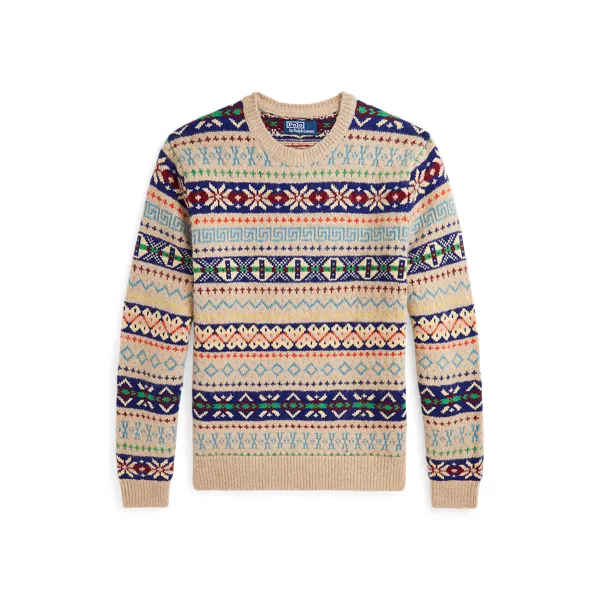 FAIRISLE CN-LONG SLEEVE-PULLOVER, BEIGE/NATURALS, L